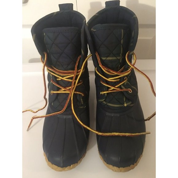 Polo Ralph Lauren Plaid Snow‎ Rain Boots Sz 6 1/2 Green Blue - Picture 1 of 7